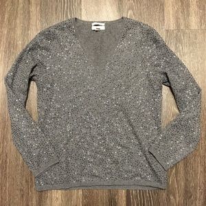 100% cashmere gray sequin cardigan sweater